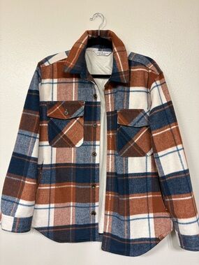 Alpine Design Plaid Shacket in Navy, Rust & Cream